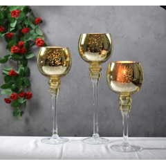European-style electroplating dirty gold tall glass tealight candle holder